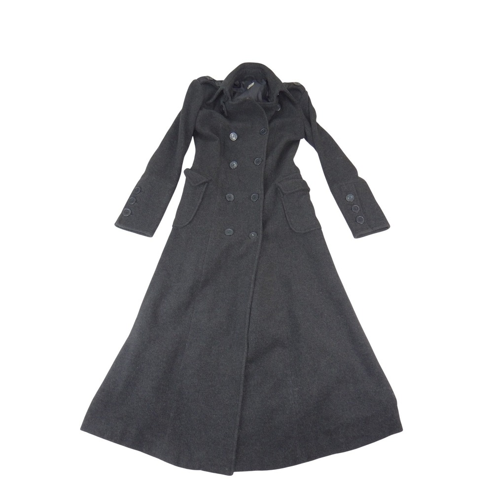 Vintage Pimkie Charcoal Gray Double Breasted Wool Blend Long Trench Coat Womens
